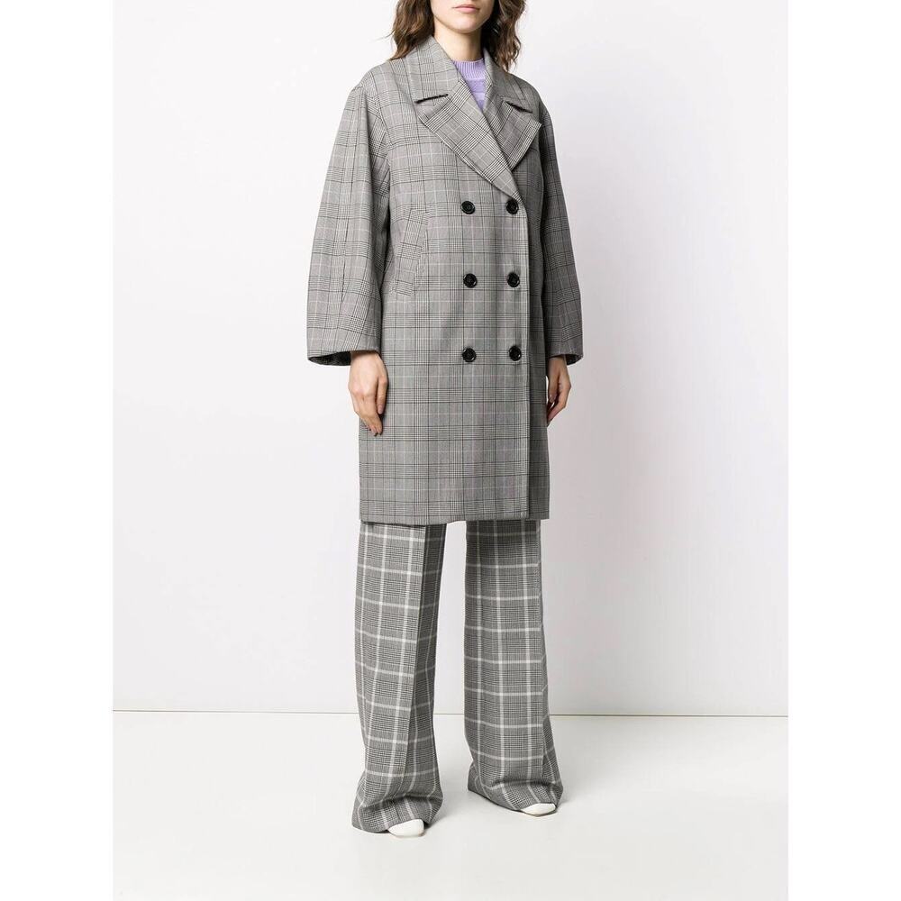 Ganni Womens Double Breasted Oversize Glen Check Plaid Coat Prince of Wales L XL